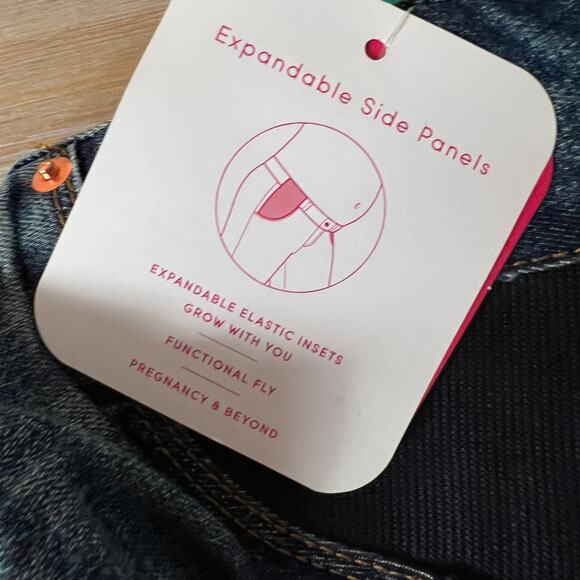 Isabel Maternity Medium Wash Side Panel Midi Jean Shorts - Size 8/29- NWT - Picture 3 of 8